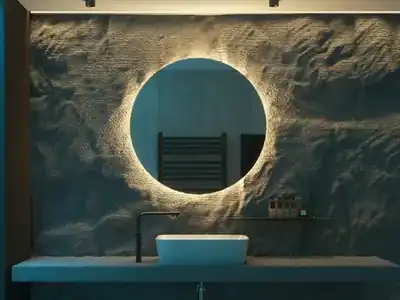 Bathroom vanity with a lit mirror