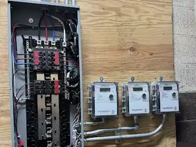 Open breaker panel with standard breakers